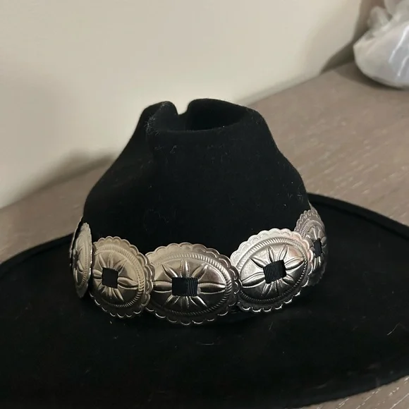 Authentic Toucan Collection Black Cowboy Hat with Silver Accents 100% Wool Felt